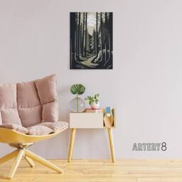 "Artery8 Full Moon Over Forest Landscape Canvas Wall Art Print in Black - Size: W18"" x H24""" - thumbnail 3
