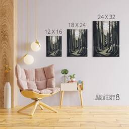 "Artery8 Full Moon Over Forest Landscape Canvas Wall Art Print in Black - Size: W18"" x H24""" - thumbnail 4