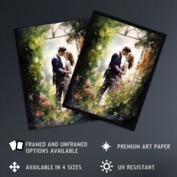 "Artery8 Wall Art Print Stolen Kiss Watercolour Painting Secret Garden Lovers Kissing Among Flowers Bedroom Art Poster in Green - Size: W24"" x H32""" - thumbnail 2
