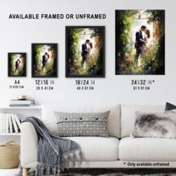 "Artery8 Wall Art Print Stolen Kiss Watercolour Painting Secret Garden Lovers Kissing Among Flowers Bedroom Art Poster in Green - Size: W24"" x H32""" - thumbnail 3