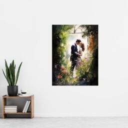 "Artery8 Wall Art Print Stolen Kiss Watercolour Painting Secret Garden Lovers Kissing Among Flowers Bedroom Art Poster in Green - Size: W24"" x H32""" - thumbnail 4