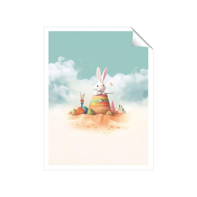 "Warren Reed - Designer White Rabbit On A Beach Holiday Unframed Art Print - Size: W12"" x H16""" - image 1
