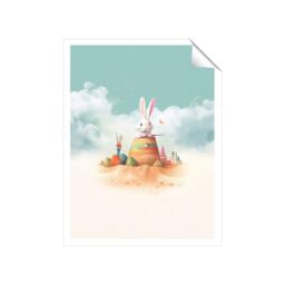 "Warren Reed - Designer White Rabbit On A Beach Holiday Unframed Art Print - Size: W12"" x H16""" - thumbnail 1