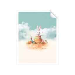"Warren Reed - Designer White Rabbit On A Beach Holiday Unframed Art Print - Size: W12"" x H16""" - thumbnail 2