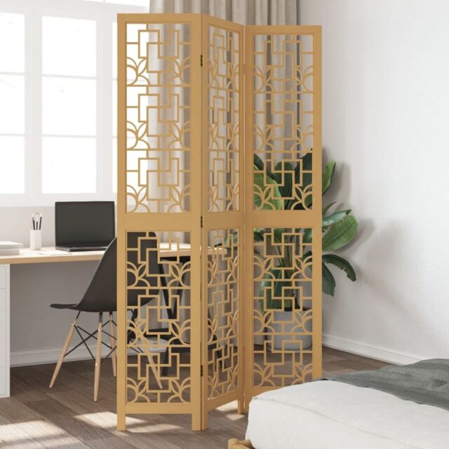 Berkfield Home Room Divider 3 Panels Brown Solid Wood Paulownia - image 1