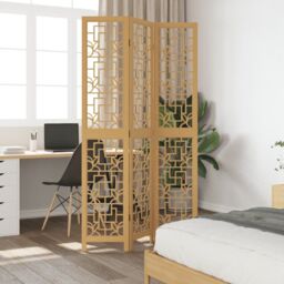 Berkfield Home Room Divider 3 Panels Brown Solid Wood Paulownia - thumbnail 3