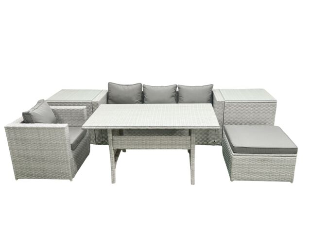 Fimous Rattan Garden Furniture Dining Set 5 Seater Lounge Sofa Chair Dining Table Set with Big Footstool Light Grey Mixed - image 1