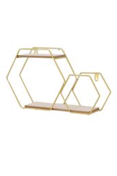 Living and Home 2 Tier Wall Floating Shelf Modern Hexagonal Plant Stand in Gold - thumbnail 3