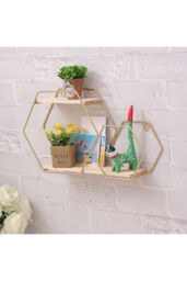 Living and Home 2 Tier Wall Floating Shelf Modern Hexagonal Plant Stand in Gold - thumbnail 2