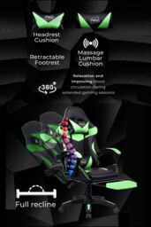 Neo Foot Turbo Massage Leather Recliner PC Gaming Chair with Footrest in Green - thumbnail 2