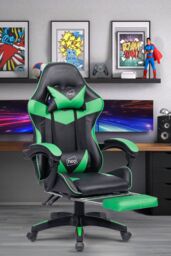 Neo Foot Turbo Massage Leather Recliner PC Gaming Chair with Footrest in Green - thumbnail 1
