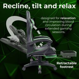 Neo Foot Turbo Massage Leather Recliner PC Gaming Chair with Footrest in Green - thumbnail 3