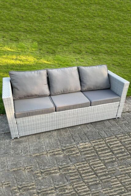 Fimous 3 Seater Rattan Lounge Sofa With Thick Cushion Light Grey - image 1