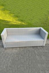 Fimous 3 Seater Rattan Lounge Sofa With Thick Cushion Light Grey - thumbnail 3
