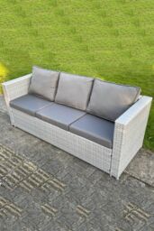 Fimous 3 Seater Rattan Lounge Sofa With Thick Cushion Light Grey - thumbnail 2