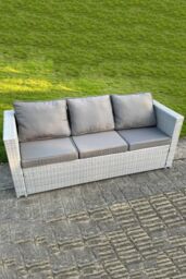 Fimous 3 Seater Rattan Lounge Sofa With Thick Cushion Light Grey - thumbnail 1