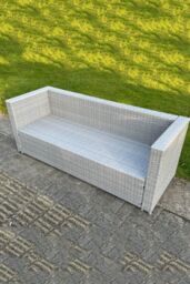 Fimous 3 Seater Rattan Lounge Sofa With Thick Cushion Light Grey - thumbnail 4