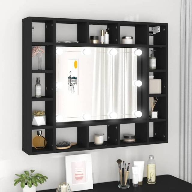 Berkfield Home LED Mirror Cabinet Black 91x15x76.5 cm - image 1