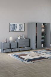 Home Discount Vida Designs 4Pc Bedroom Set 2x3Drawer Bedside, 4Drawer, 3 Dr Wardrobe in Grey - thumbnail 2