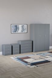 Home Discount Vida Designs 4Pc Bedroom Set 2x3Drawer Bedside, 4Drawer, 3 Dr Wardrobe in Grey - thumbnail 1
