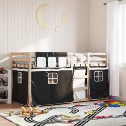 Berkfield Home Bunk Bed without Mattress White&Black 90x190 cm Single Solid Wood Pine in Black