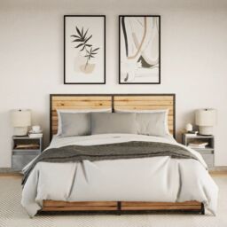 Berkfield Home Wall-mounted Bedside Cabinets with LED Lights 2 pcs Concrete Grey - thumbnail 5