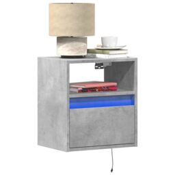 Berkfield Home Wall-mounted Bedside Cabinets with LED Lights 2 pcs Concrete Grey - thumbnail 1