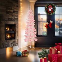 Berkfield Home Slim Artificial Half Christmas Tree with Stand Pink 180 cm - thumbnail 3