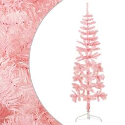 Berkfield Home Slim Artificial Half Christmas Tree with Stand Pink 180 cm - thumbnail 1