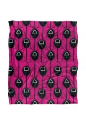 Netflix Squid Game Pink Guards Pattern Officially Licensed Silky Touch Super Soft Throw Blanket 152 x 127 cm in White - thumbnail 1