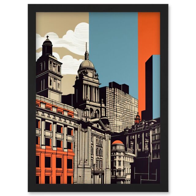 Artery8 Leeds Modern Colour Block Cityscape Illustration Artwork Framed Wall Art Print A4 in Black - image 1