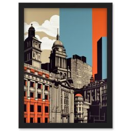 Artery8 Leeds Modern Colour Block Cityscape Illustration Artwork Framed Wall Art Print A4 in Black - thumbnail 1