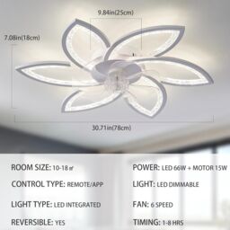 Garwarm Modern Dimmable LED Ceiling Fans with Lamps, 78 cm Black in White - thumbnail 2