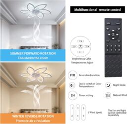 Garwarm Modern Dimmable LED Ceiling Fans with Lamps, 78 cm Black in White - thumbnail 7