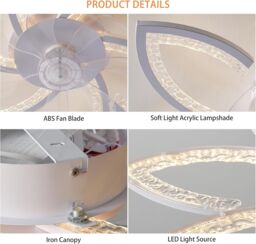 Garwarm Modern Dimmable LED Ceiling Fans with Lamps, 78 cm Black in White - thumbnail 6