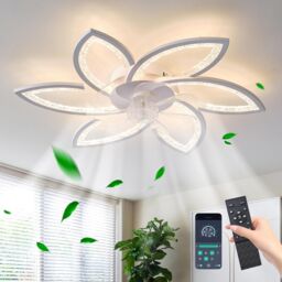 Garwarm Modern Dimmable LED Ceiling Fans with Lamps, 78 cm Black in White