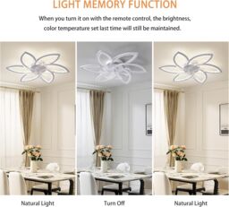 Garwarm Modern Dimmable LED Ceiling Fans with Lamps, 78 cm Black in White - thumbnail 8