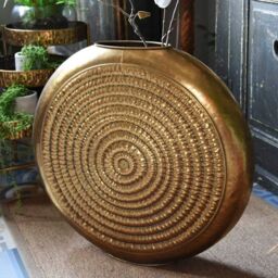 Madison & Mayfair Timeless Antique Gold Oval Embossed Metal Vase - thumbnail 2