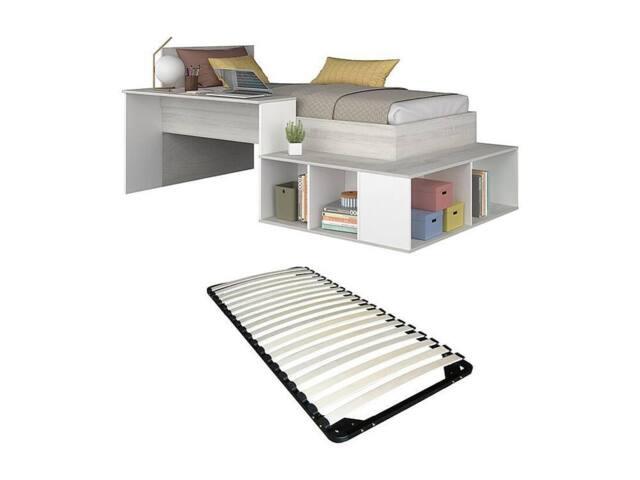 Vente-unique Combination Bed 90 X 200 Cm With Storage & Desk - Natural & White in Light Oak - Size: Single - image 1