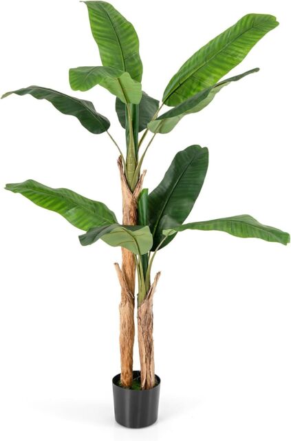Gymax 165CM Tall Artificial Banana Tree Greenery Potted Plant 10 Large Leaves in Green - image 1