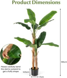 Gymax 165CM Tall Artificial Banana Tree Greenery Potted Plant 10 Large Leaves in Green - thumbnail 2