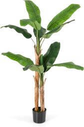 Gymax 165CM Tall Artificial Banana Tree Greenery Potted Plant 10 Large Leaves in Green - thumbnail 1