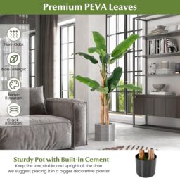 Gymax 165CM Tall Artificial Banana Tree Greenery Potted Plant 10 Large Leaves in Green - thumbnail 6