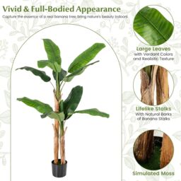 Gymax 165CM Tall Artificial Banana Tree Greenery Potted Plant 10 Large Leaves in Green - thumbnail 3