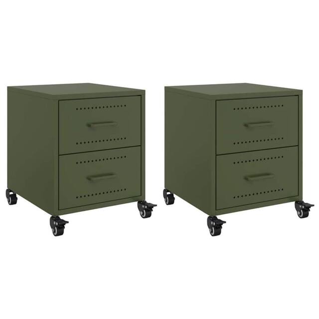 Berkfield Home Bedside Cabinets 2 pcs Olive Green 36x39x43.5 cm Steel - image 1