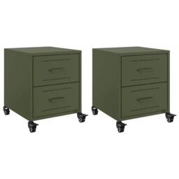 Berkfield Home Bedside Cabinets 2 pcs Olive Green 36x39x43.5 cm Steel - thumbnail 1