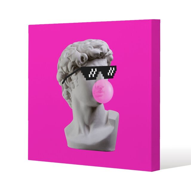 Benjamin Tate Design Plaster statue, David's head in pixel glasses (Canvas Print) / 114 x 114 x 4cm in Natural - Size: 114 x 114 x 4 cm - image 1