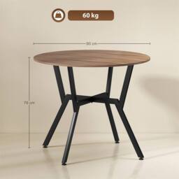 EONLION Brown Dining Table with Round Top - Size: 100 cm - thumbnail 2