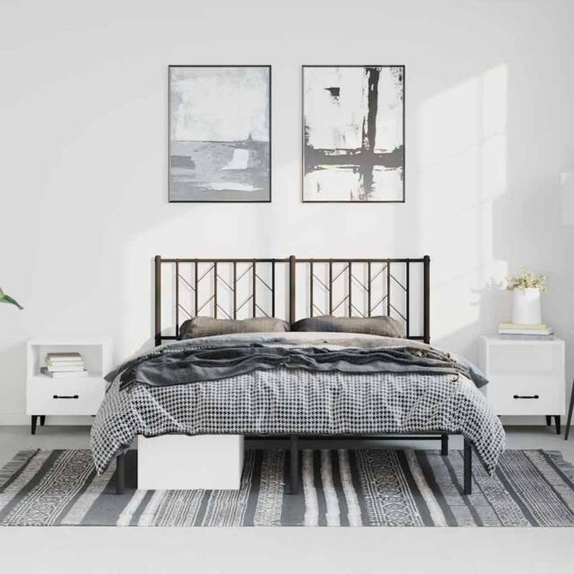 Berkfield Home Metal Bed Frame without Mattress with Headboard Black 193x203cm - Size: 193x203 cm - image 1