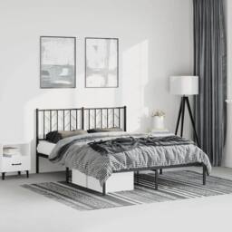 Berkfield Home Metal Bed Frame without Mattress with Headboard Black 193x203cm - Size: 193x203 cm - thumbnail 2